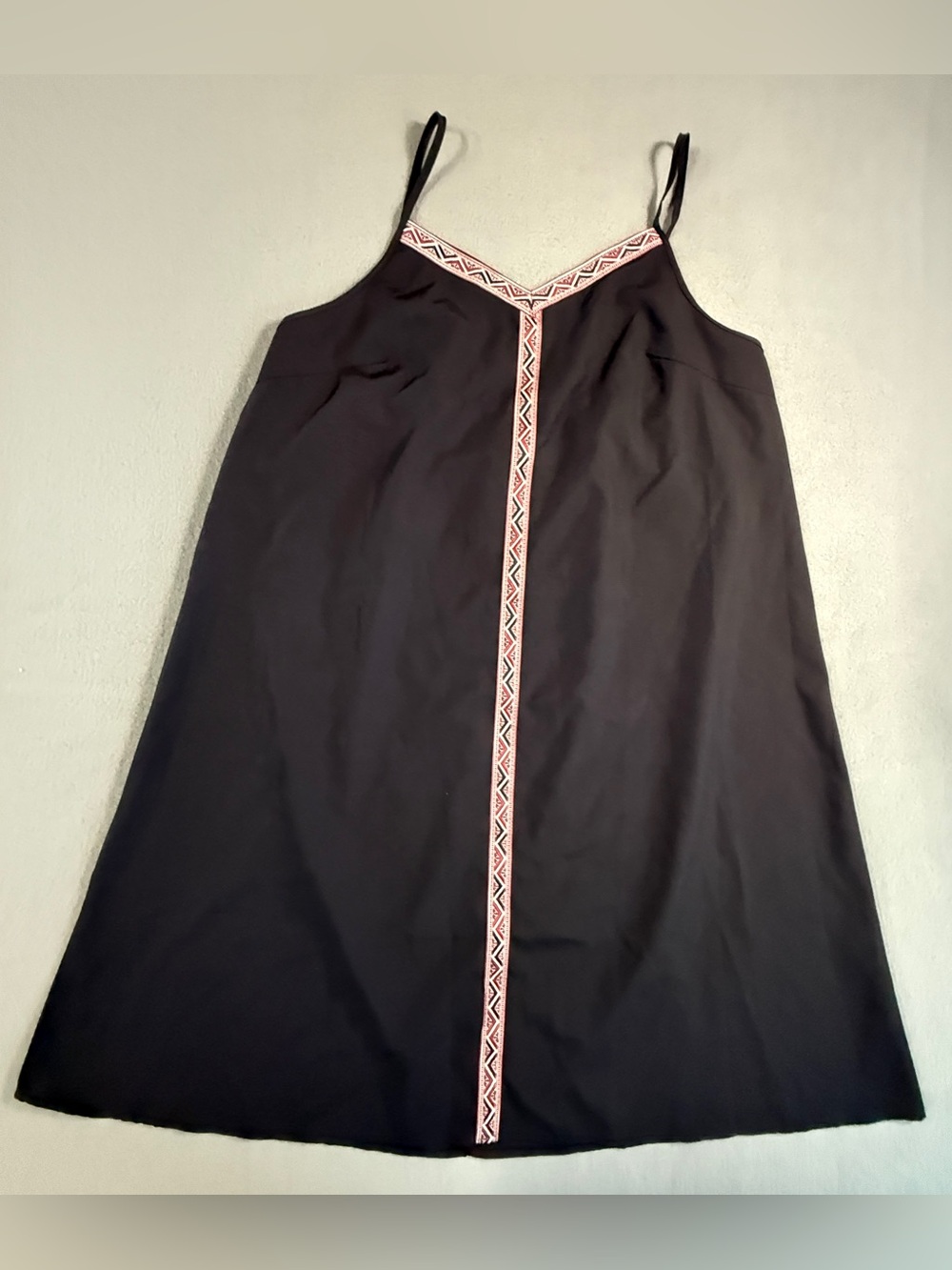 SHEIN Black Slip Mini Dress with Pink Embroidered Trim